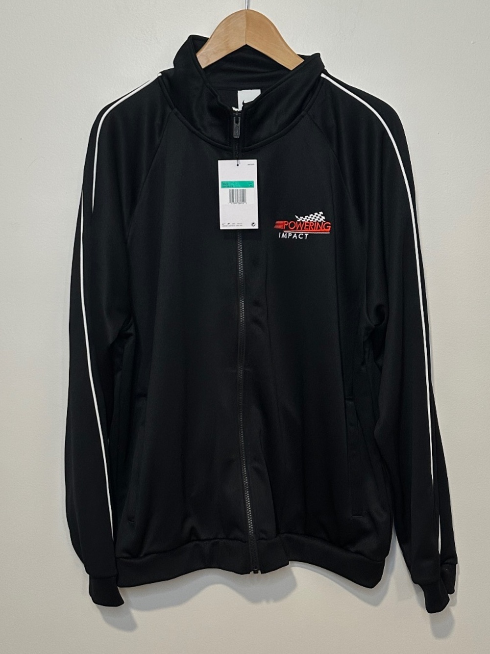 NWT Nike Black and White Zip Up Track Jacket Mens XL "Powering Impact"